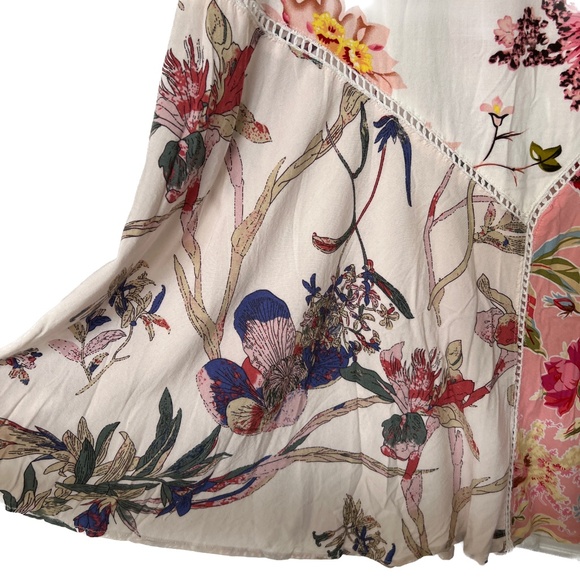 Chelsea & Theodore Floral Maxi Skirt Size S Pink Cream Fit Flare Elastic Waist - Picture 5 of 7